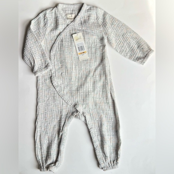 Peek Other - NWT Peek Cotton Muslin Kimono One Piece Romper 12-18 Months Gray Triangle